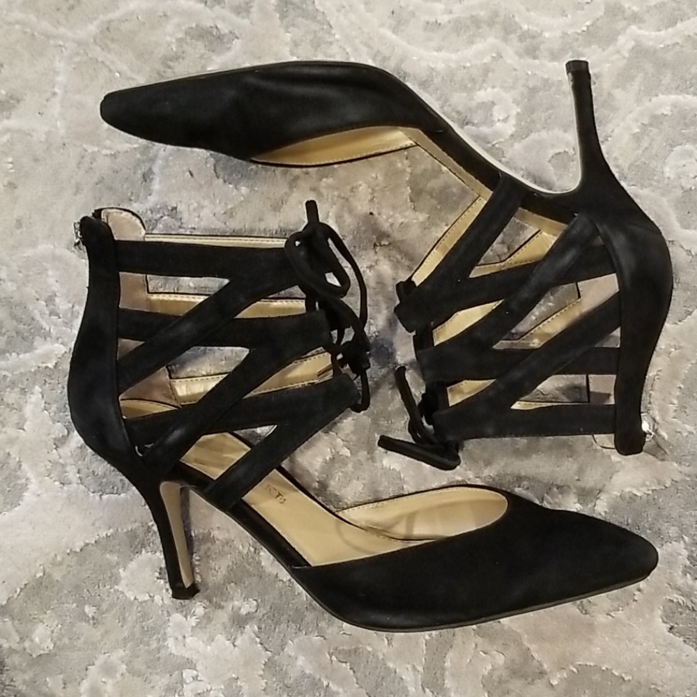 Lace up suede heels